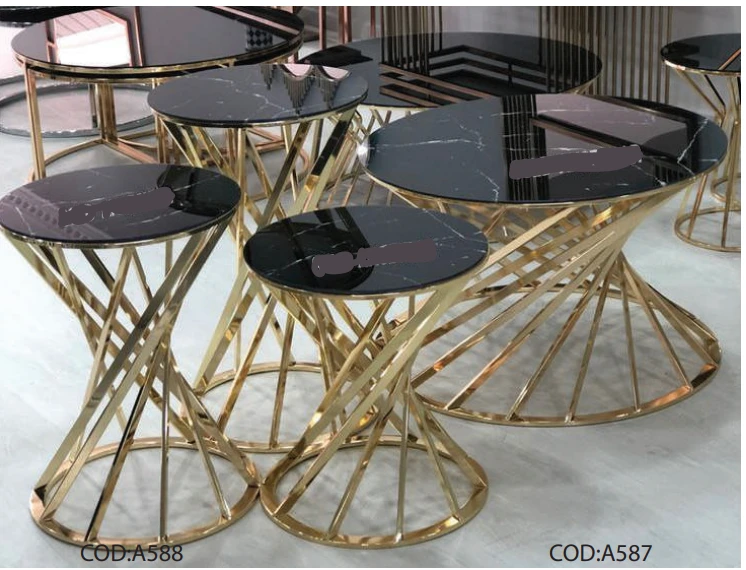 Yelpaze Yuvarlak Orta Sehpa – Metal Ayaklı Siyah Cam