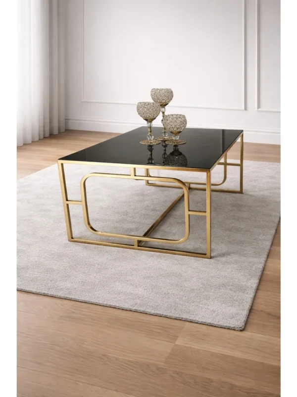 Kare Hedef Orta Sehpa – Metal Ayaklı Siyah Cam Orta Sehpa