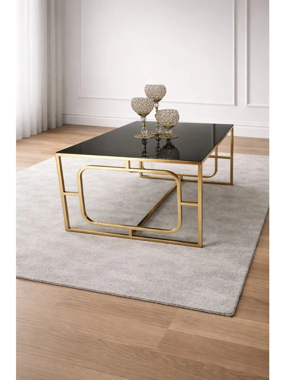 Kare Hedef Orta Sehpa – Metal Ayaklı Siyah Cam Orta Sehpa