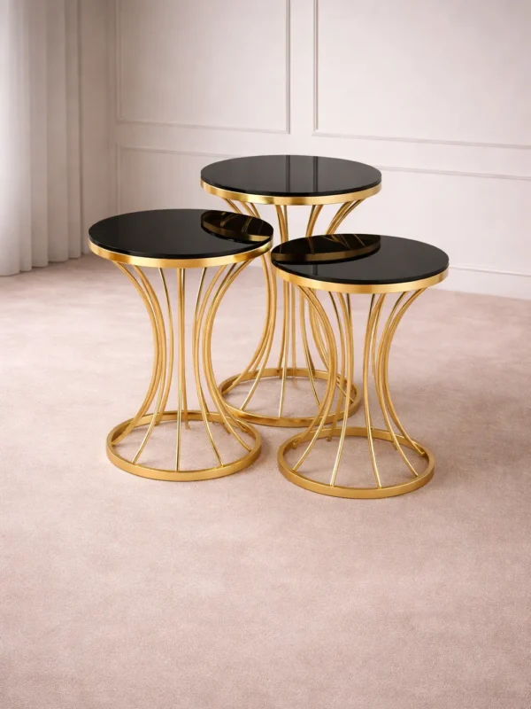 Şelale 3’lü Yuvarlak Cam Zigon Sehpa Seti – Çap 38 cm