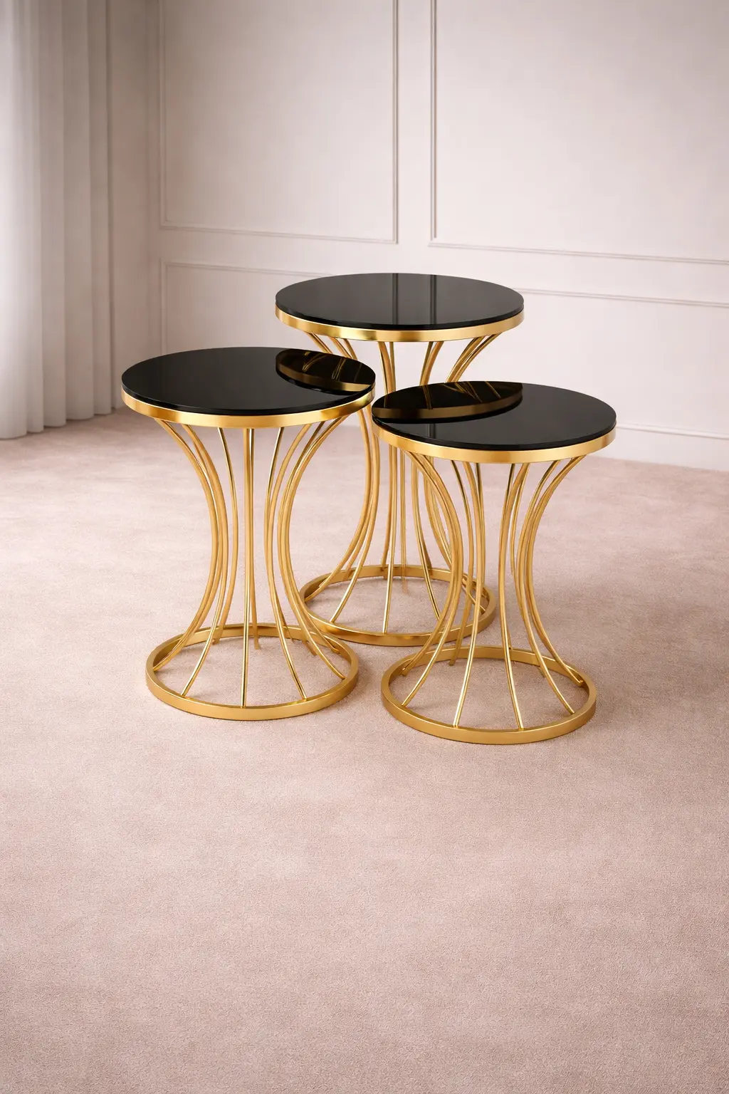 Şelale 3’lü Yuvarlak Cam Zigon Sehpa Seti – Çap 38 cm