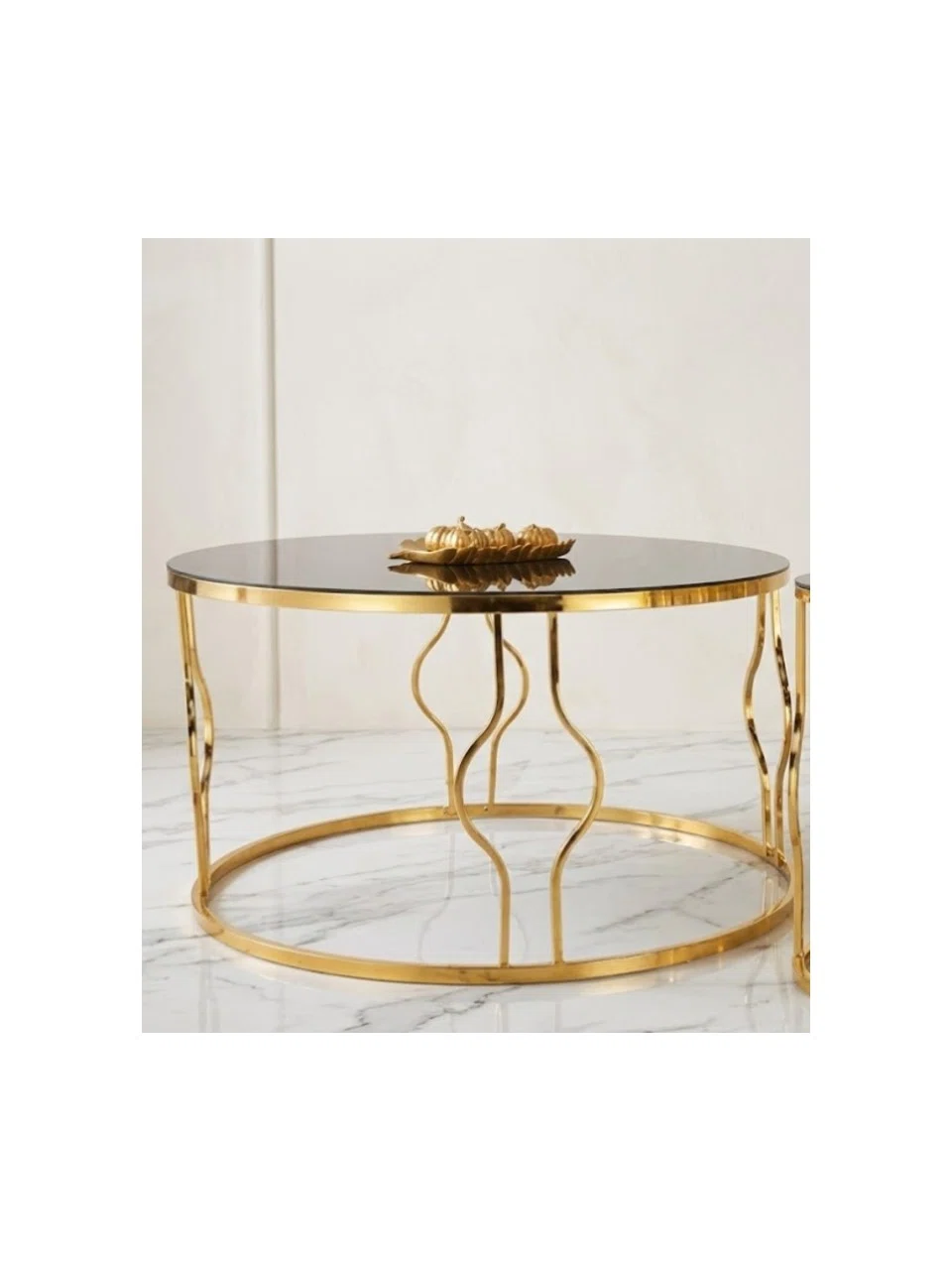 Yumurta Yuvarlak Orta Sehpa – Metal Ayaklı Siyah Cam Tabla