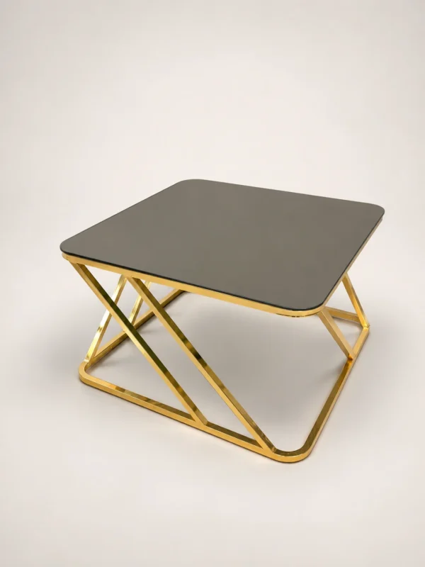 Z Orta Sehpa | Gold Metal Ayaklı Siyah Cam Modern Salon Sehpası